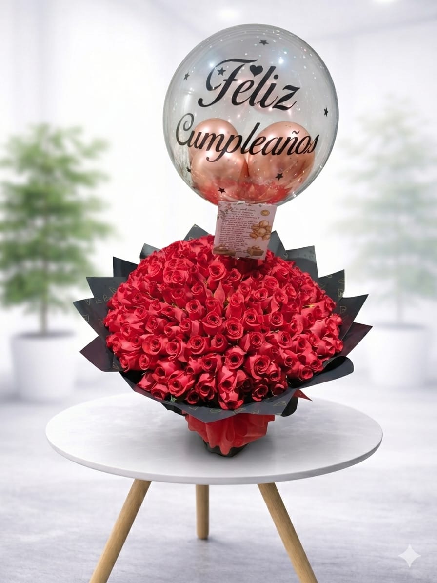 Bouquet de 200 Rosas + Globo personalizado