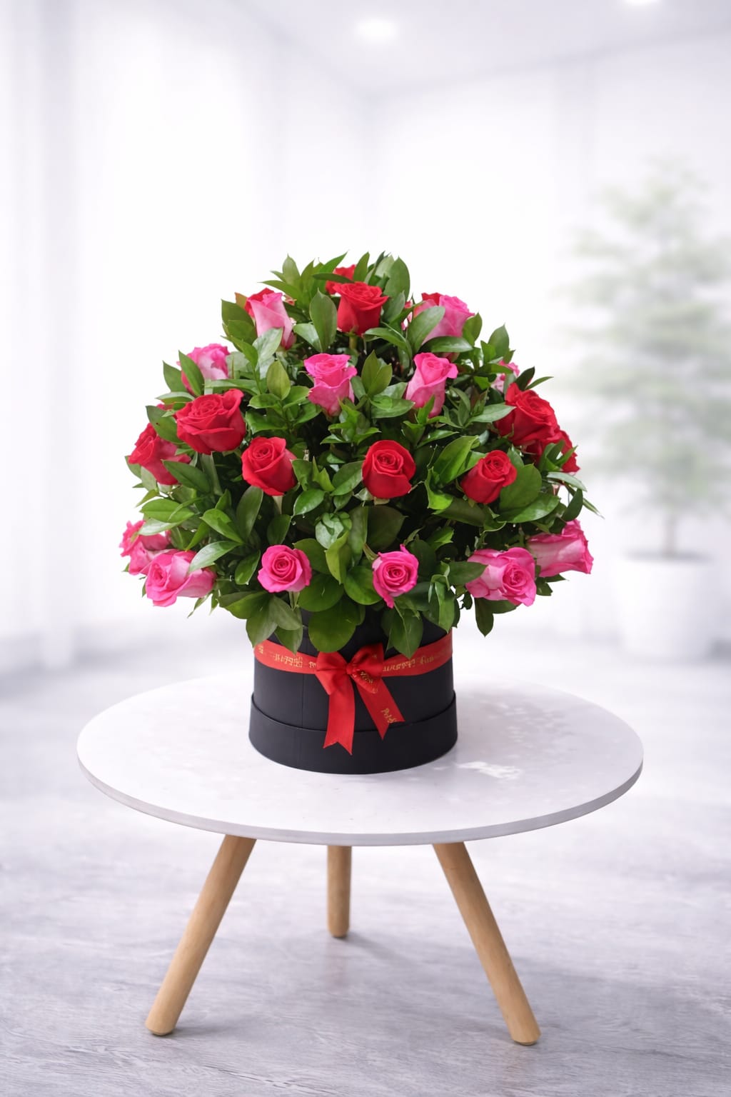 Arreglo Redondo 50 Rosas Rojas y Rosadas