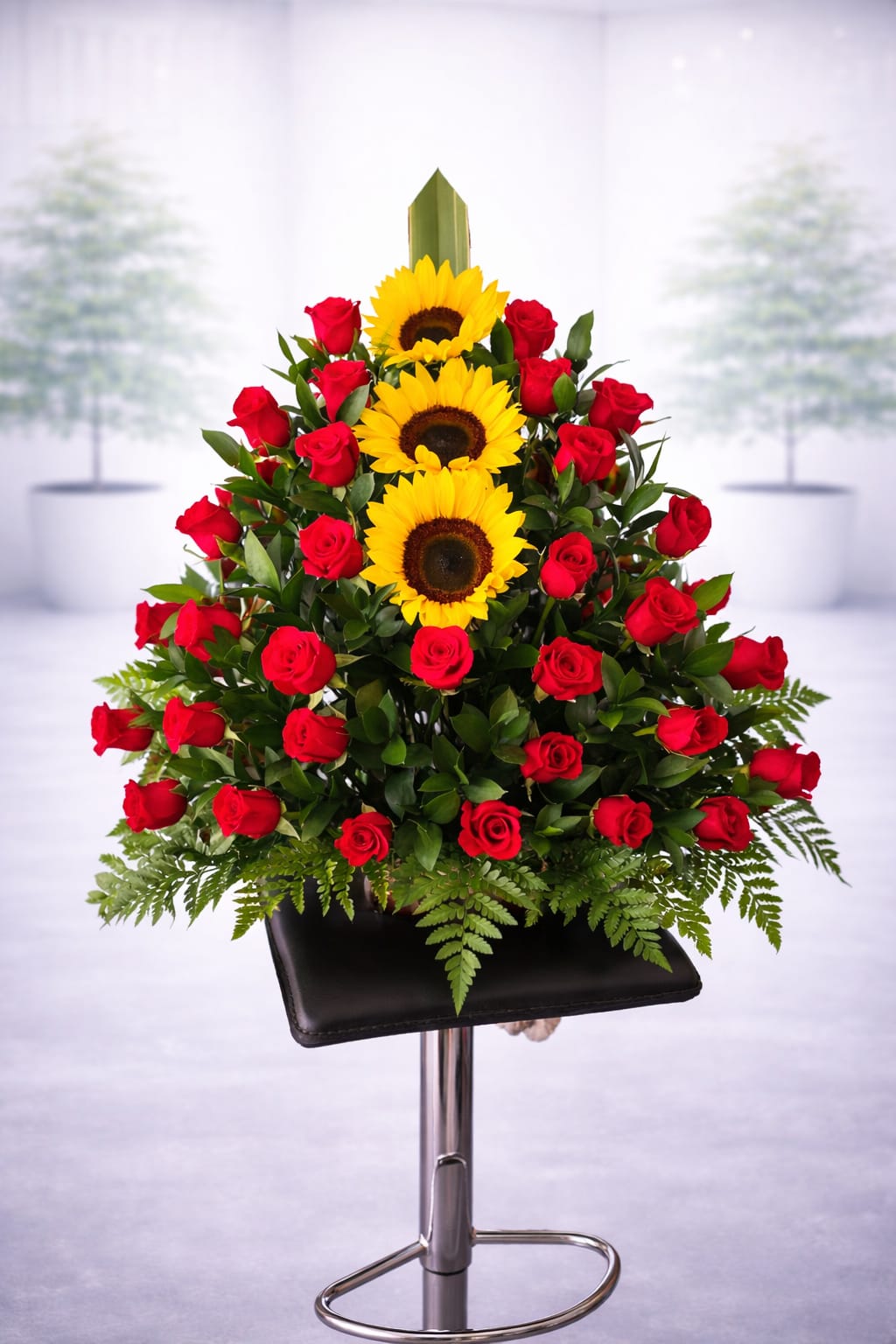 Arreglo 30 Rosas + 3 Girasoles