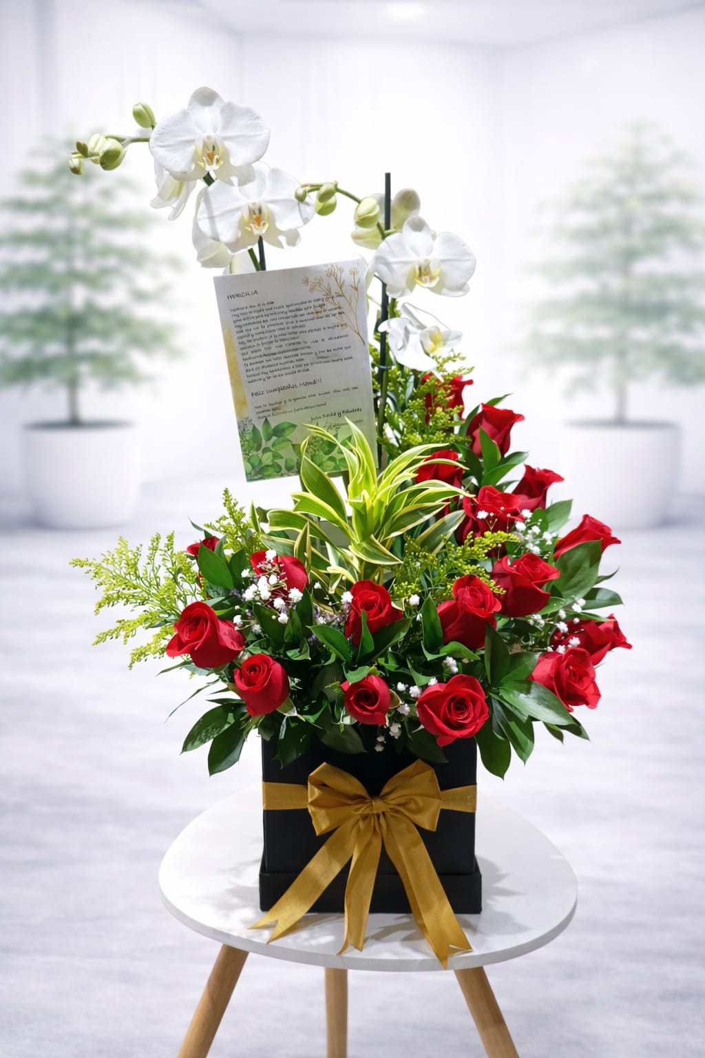 Arreglo 25 Rosas + Orquídea 2 Varas